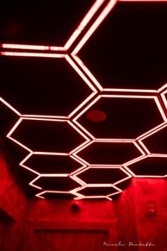 Partake NYC hexagon neon ceiling